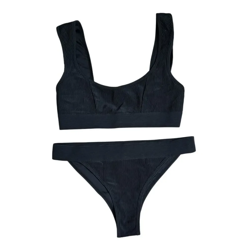 Frankie's Bikinis Ribbed Bikini Set - Gavin Cheeky Bottom + Drew Ribbed Top